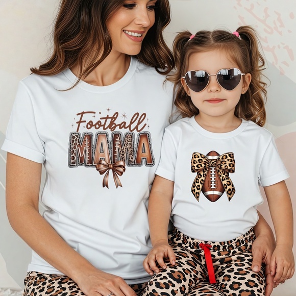 Gildan Tops - 🏈 Game Day Football Mama  T-shirt XXL- 3XL Leopard, lace bow New White Handmade